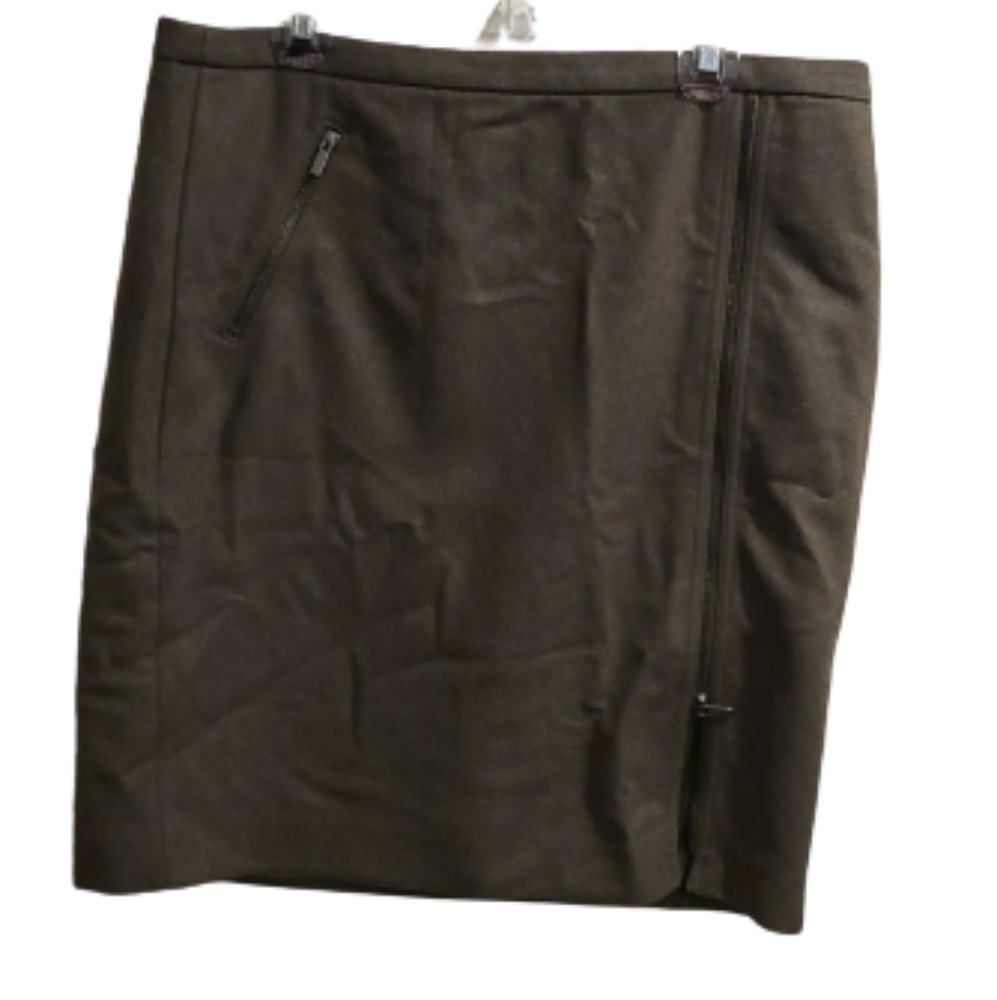 J crew olive grn wool blend pencil skirt w zippers
